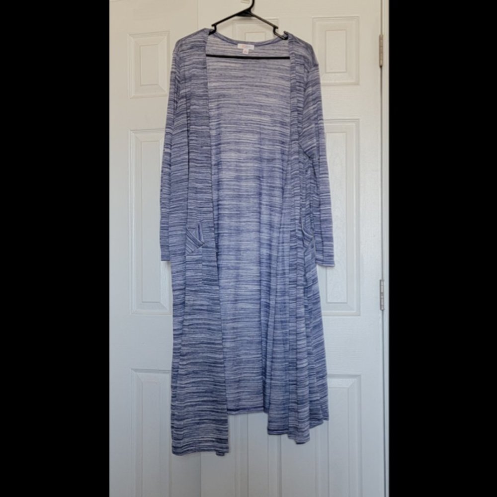 LulaRoe XL Sarah Cardigan - Blue horizontal stripes